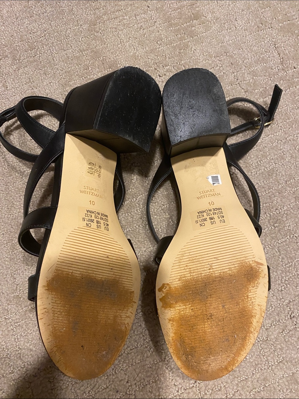 Stuart Weitzman Black Strappy Block Heels - Picture 2 of 2